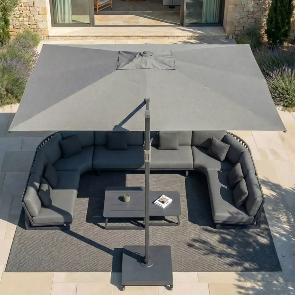 Ombrellone sporgente rettangolare in alluminio con base (3 x 4 m) Elyra Antracite e Grigio