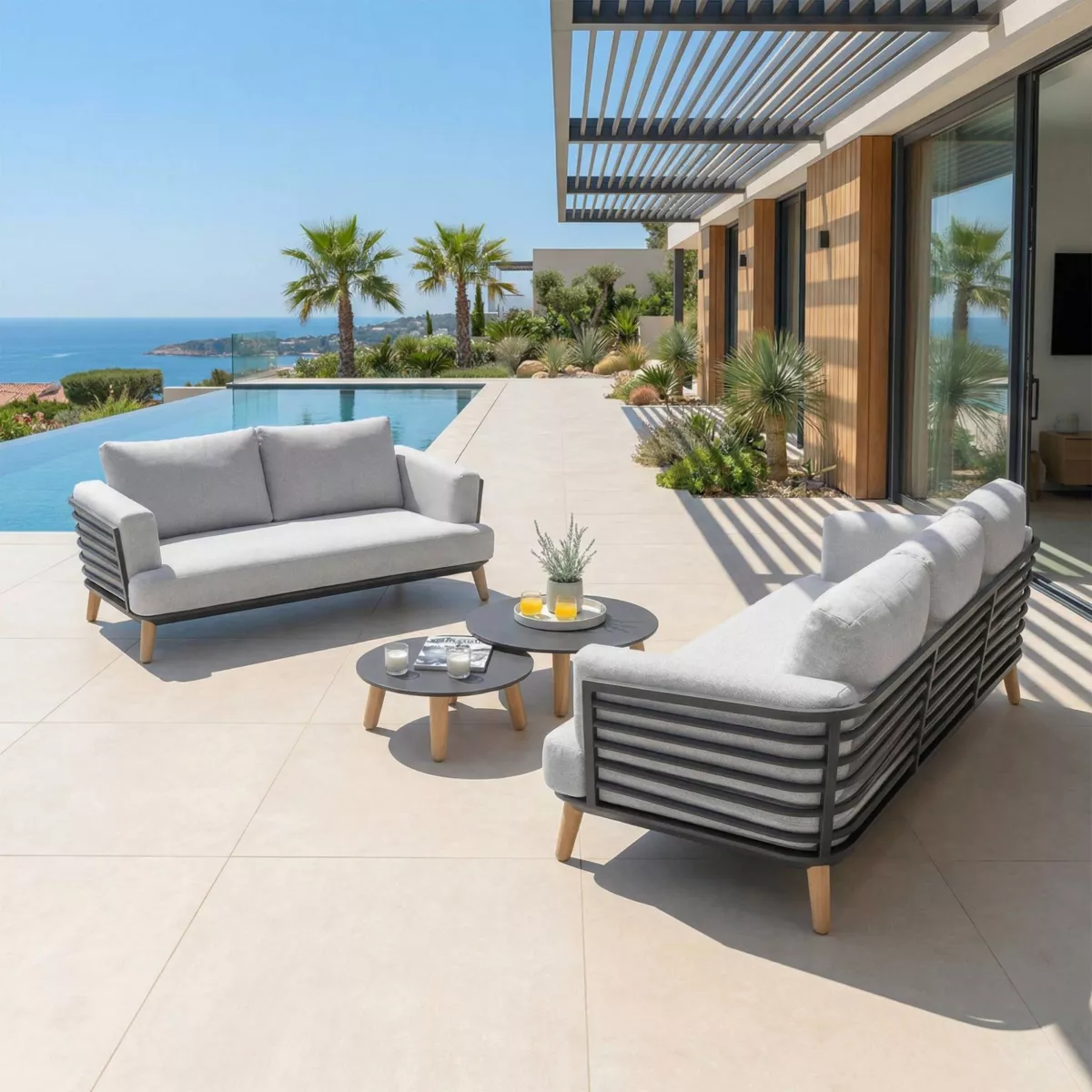 Salon de jardin aluminium 5 places 4 pcs Monte Carlo Gris anthracite et gris clair