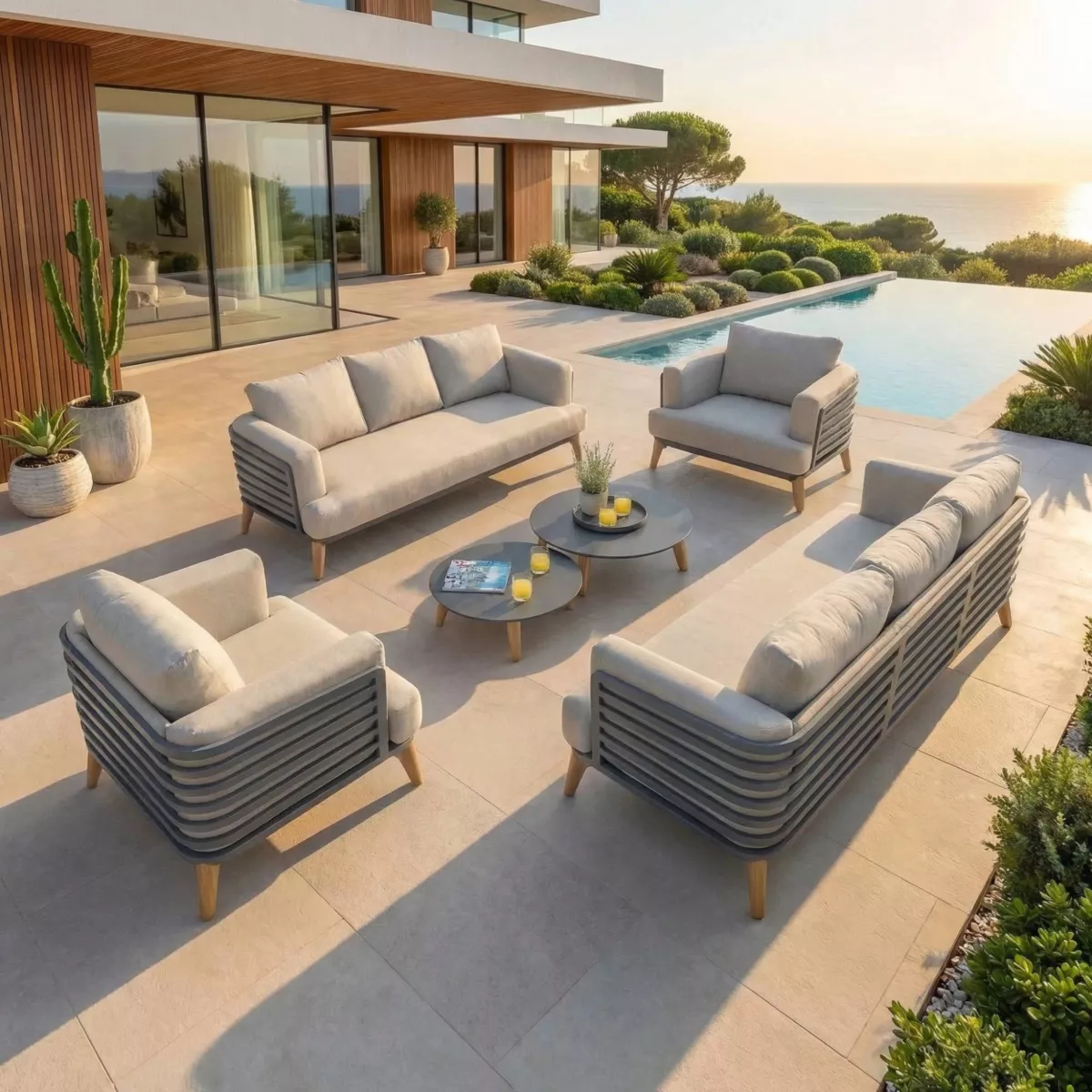 Salotto da giardino alluminio 8 posti 6 pezzi Monte Carlo Grigio antracite e tortora