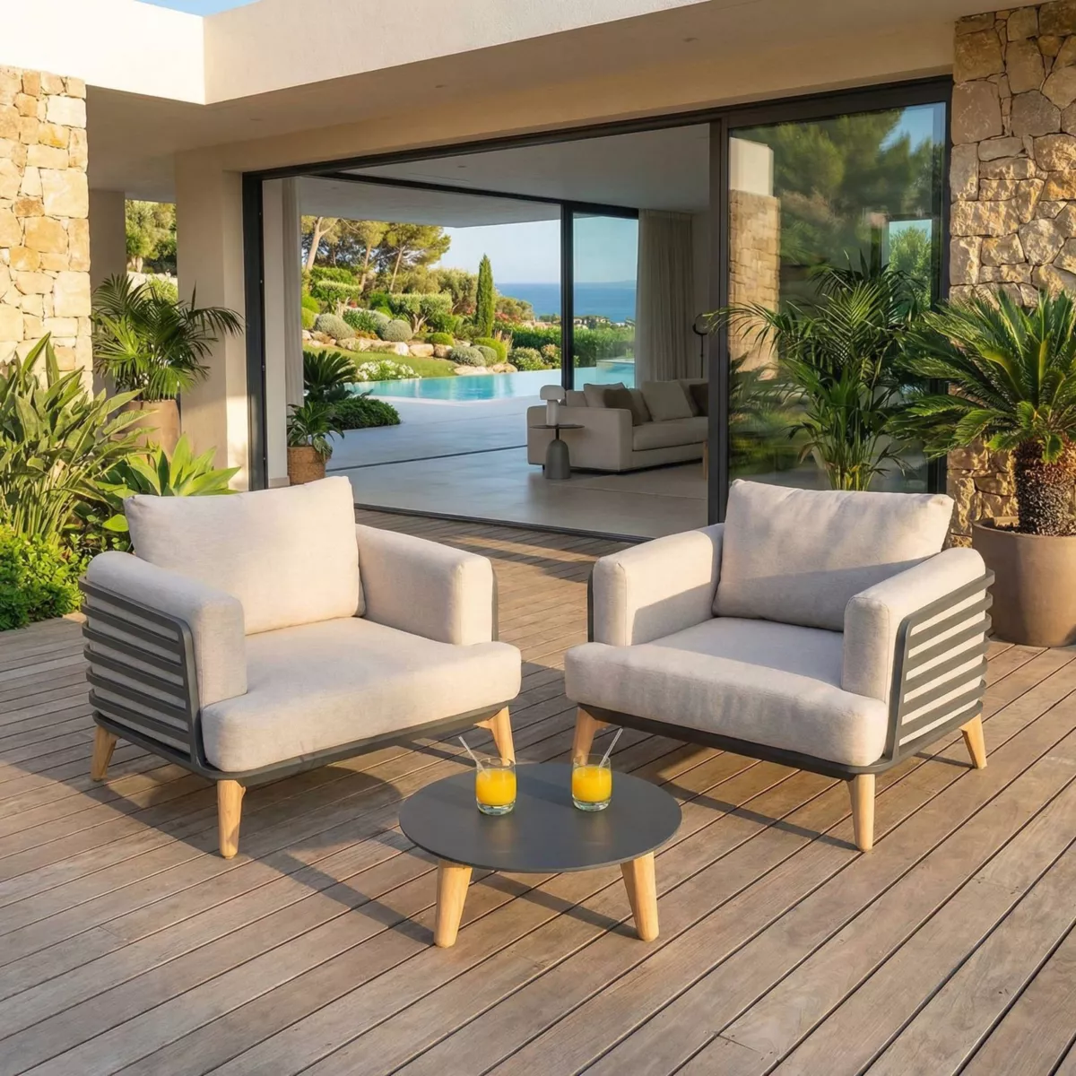 Conjunto de jardín de aluminio 2 plazas 3 piezas Monte Carlo Gris antracita y topo