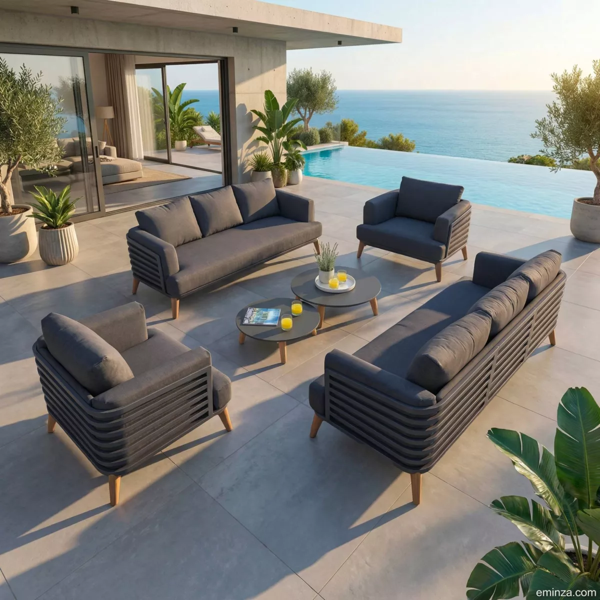 Salotto da giardino alluminio 8 posti 6 pezzi Monte Carlo Grigio antracite