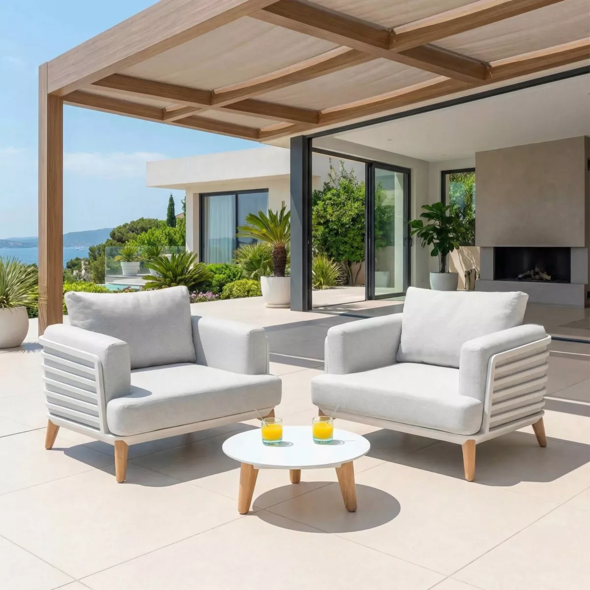 Salotto da giardino alluminio 2 posti 3 pezzi Monte Carlo Bianco e grigio chiaro