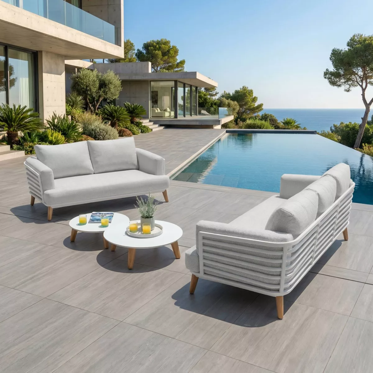 Salotto da giardino alluminio 5 posti 4 pezzi Monte Carlo Bianco e grigio chiaro