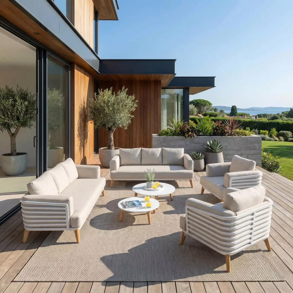 Salotto da giardino alluminio 8 posti 6 pezzi Monte Carlo Bianco e tortora