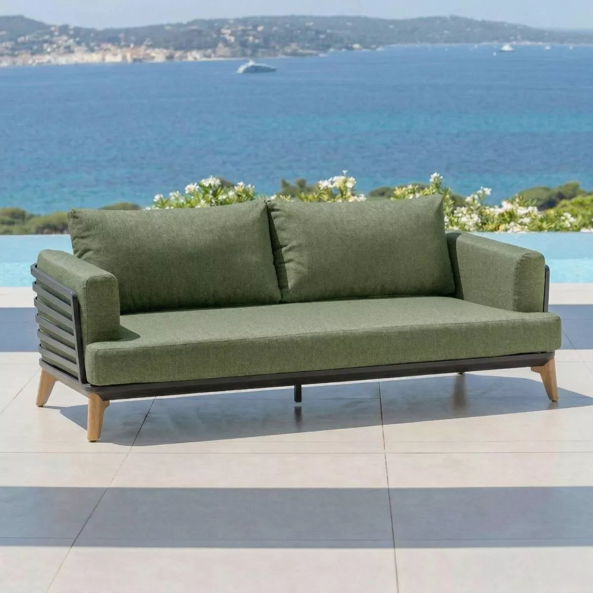 Salon de jardin aluminium 4 places 5 pcs Monte Carlo Gris anthracite et vert romarin