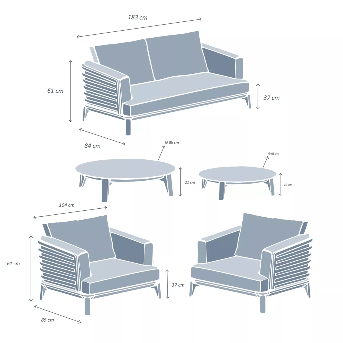Salon de jardin aluminium 4 places 5 pcs Monte Carlo Gris anthracite et vert romarin