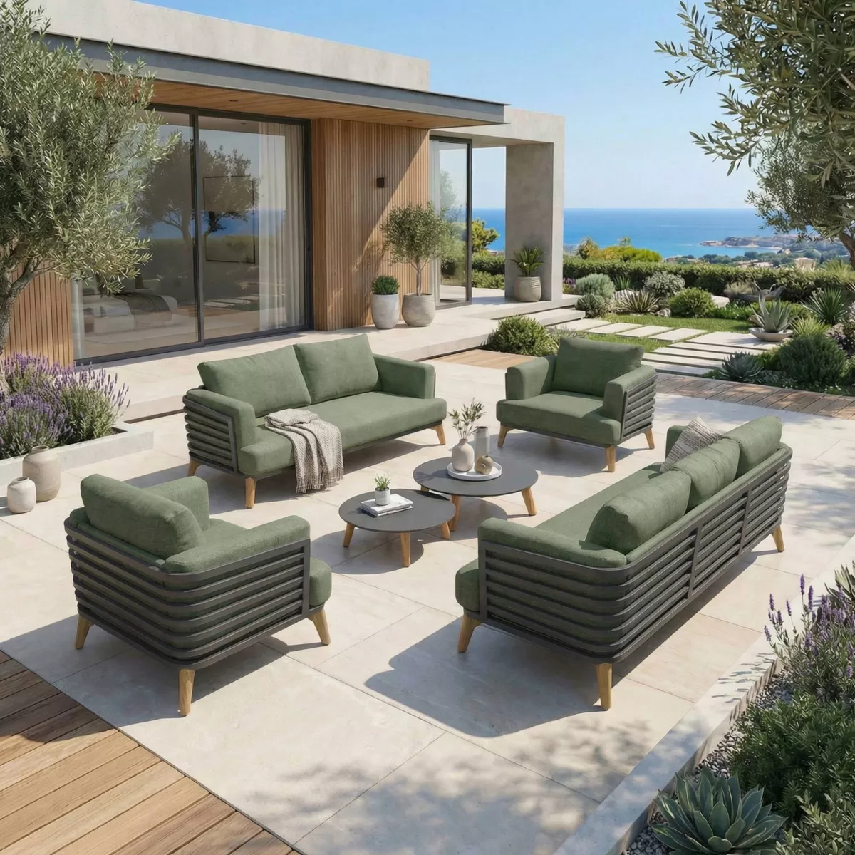 Set da giardino in alluminio 7 posti 6 pezzi Monte Carlo Grigio antracite e verde rosmarino
