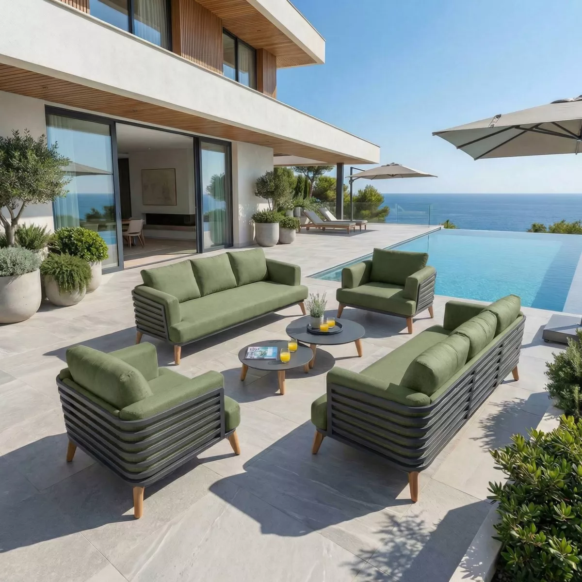 Set da giardino in alluminio 8 posti 6 pezzi Monte Carlo Grigio antracite e verde rosmarino