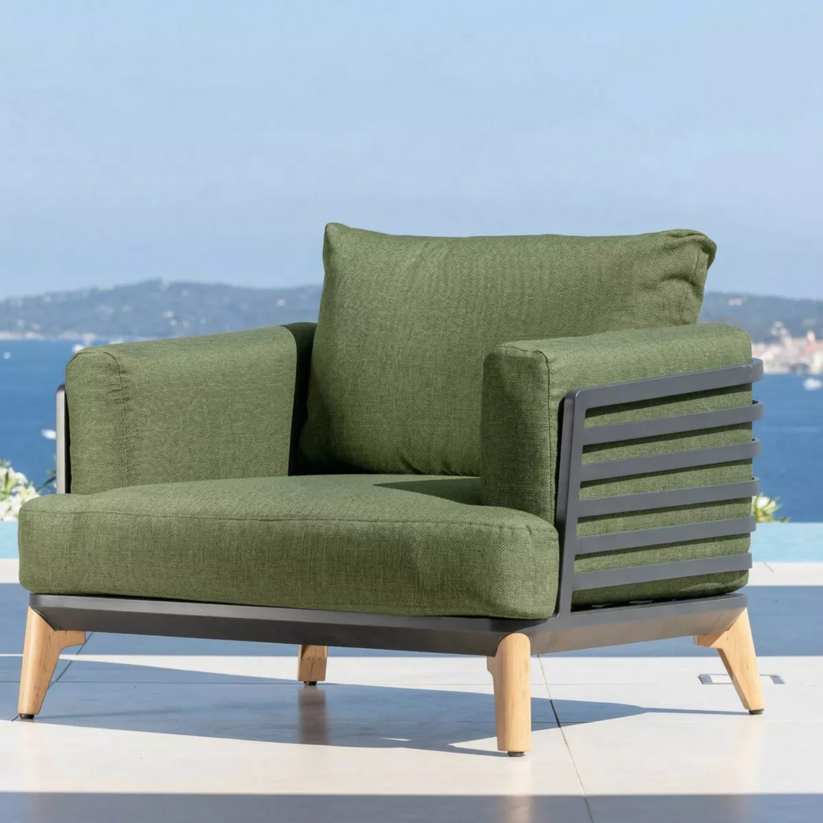 Set da giardino in alluminio 8 posti 6 pezzi Monte Carlo Grigio antracite e verde rosmarino