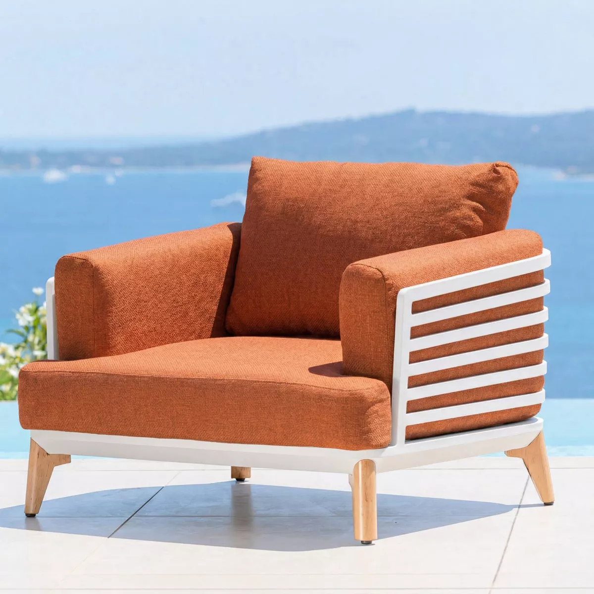 Salon de jardin aluminium 4 places 5 pcs Monte Carlo Blanc et terracotta