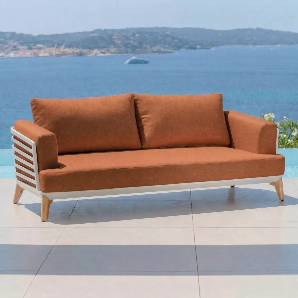 Salon de jardin aluminium 4 places 5 pcs Monte Carlo Blanc et terracotta
