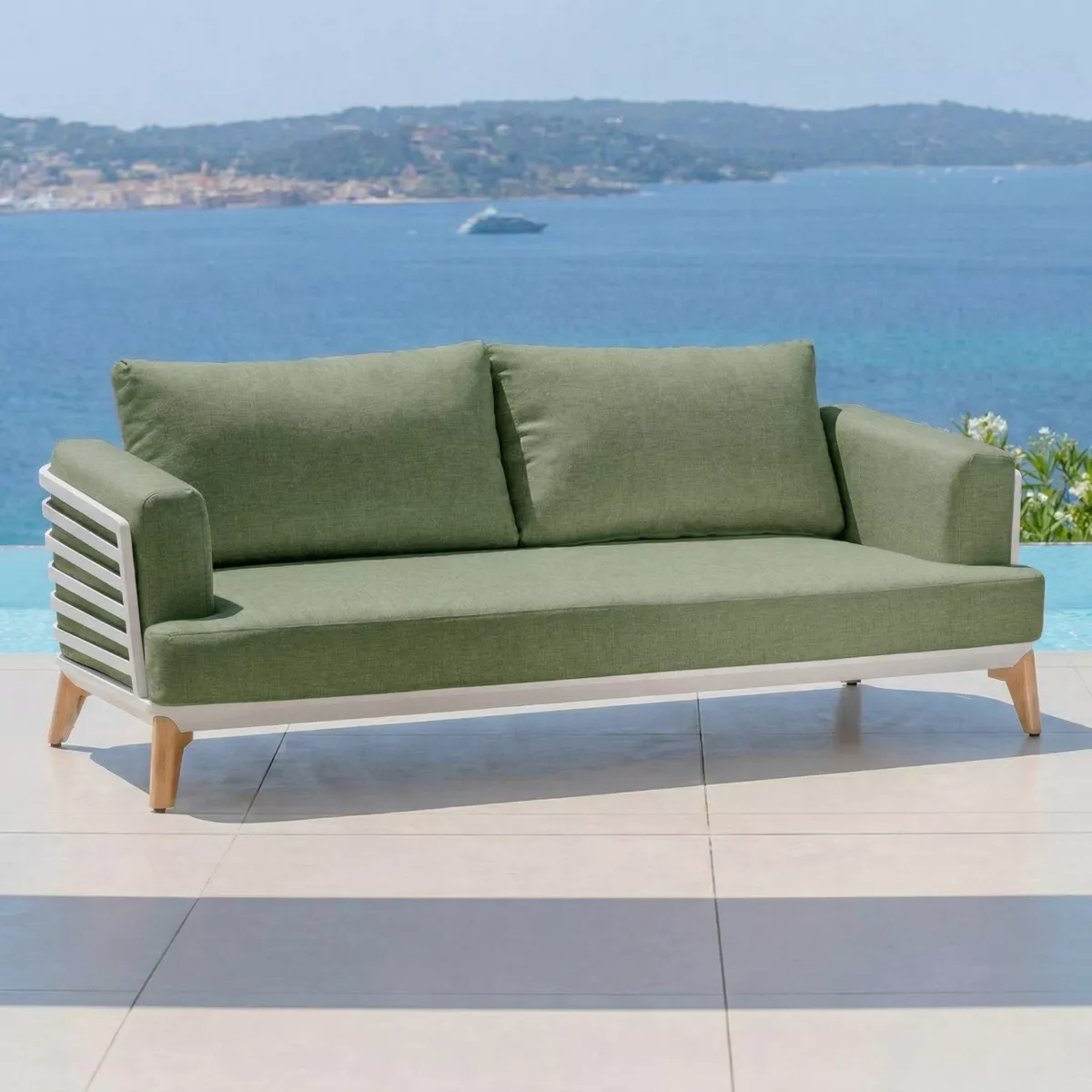 Set da giardino in alluminio 4 posti 5 pezzi Monte Carlo Bianco e verde rosmarino