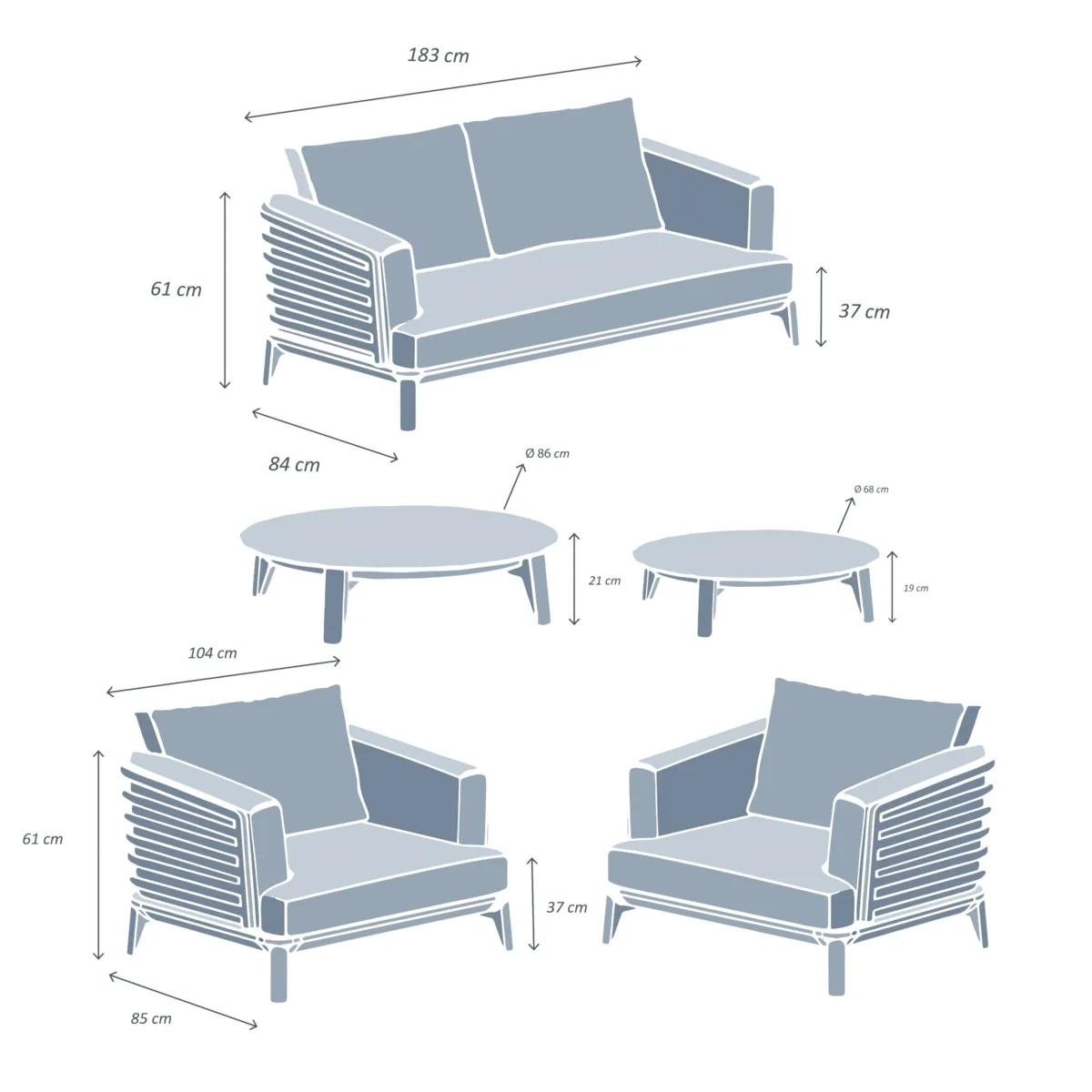 Salon de jardin aluminium 4 places 5 pcs Monte Carlo Blanc et vert romarin