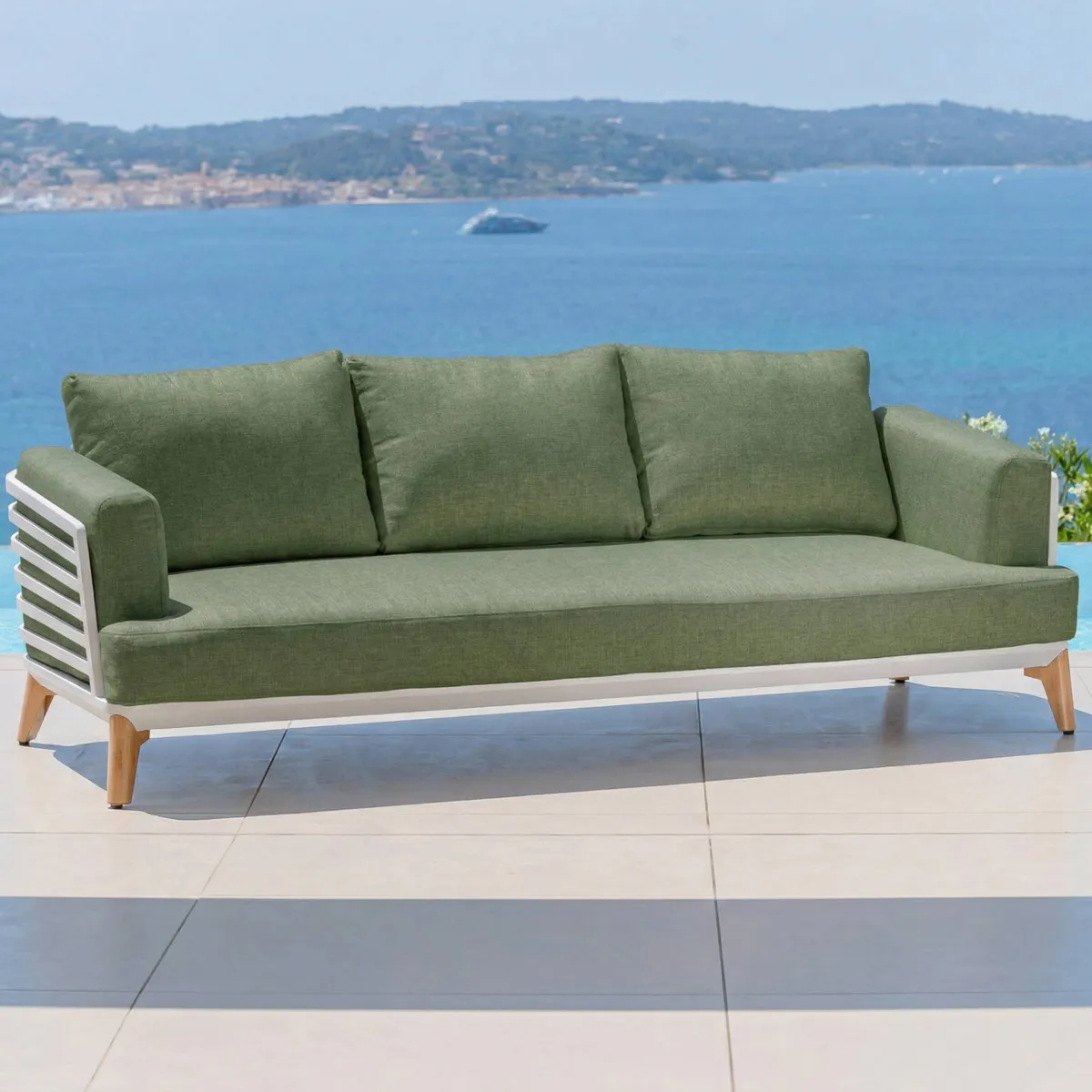 Set da giardino in alluminio 7 posti 6 pezzi Monte Carlo Bianco e verde rosmarino