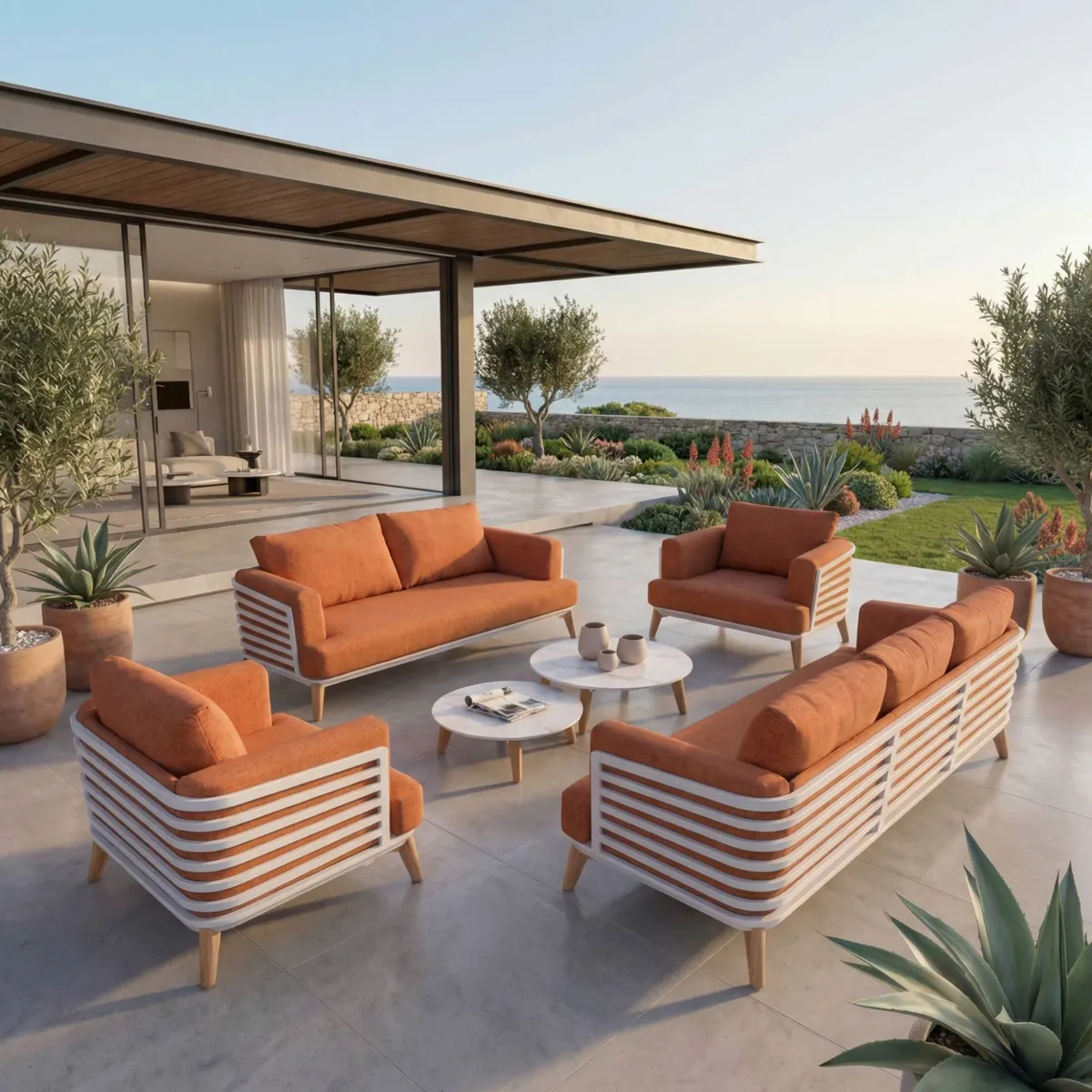 Salon de jardin aluminium 7 places 6 pcs Monte Carlo Blanc et terracotta