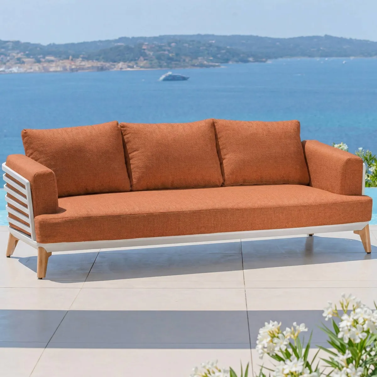 Set da giardino in alluminio 7 posti 6 pezzi Monte Carlo Bianco e terracotta