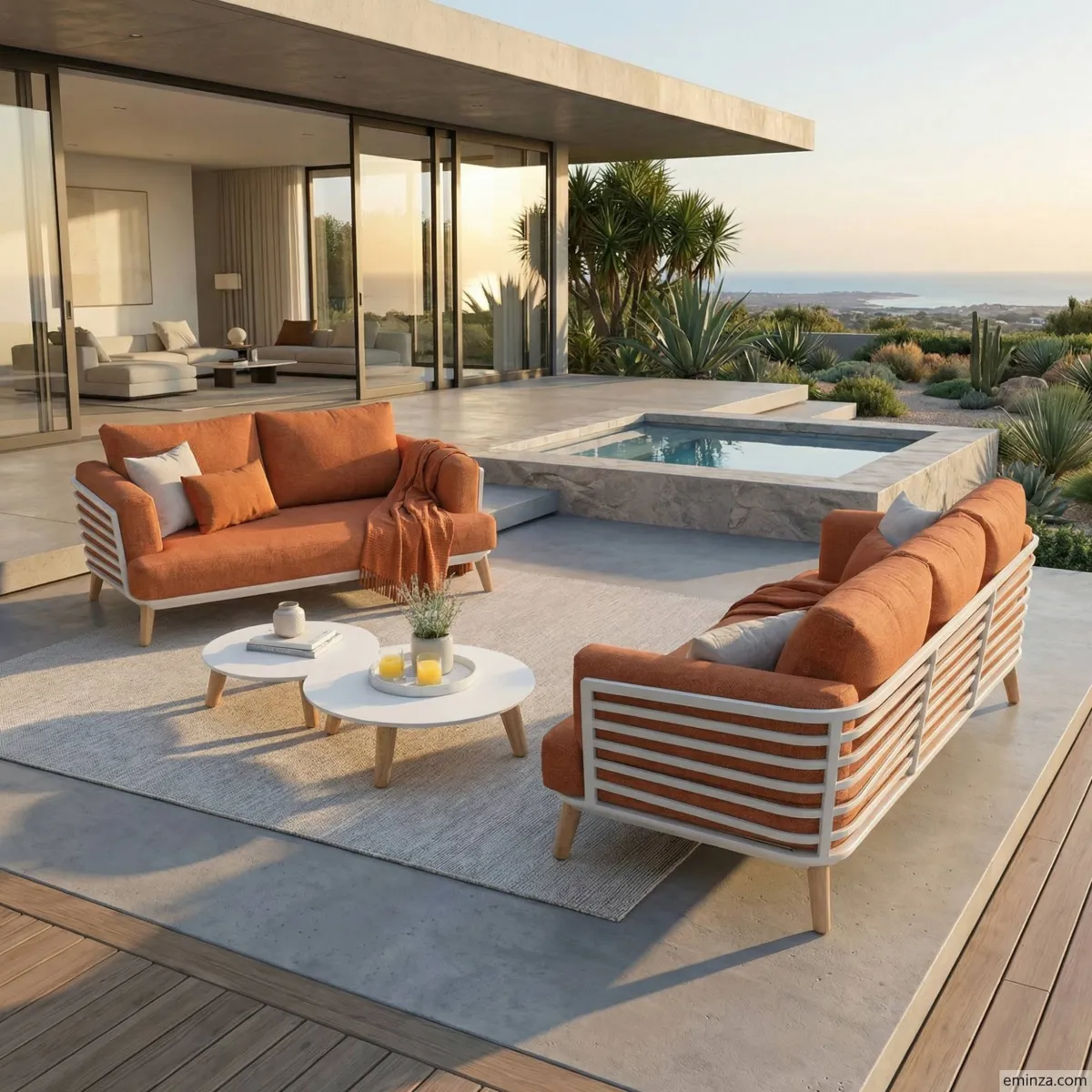 Salon de jardin aluminium 5 places 4 pcs Monte Carlo Blanc et terracotta