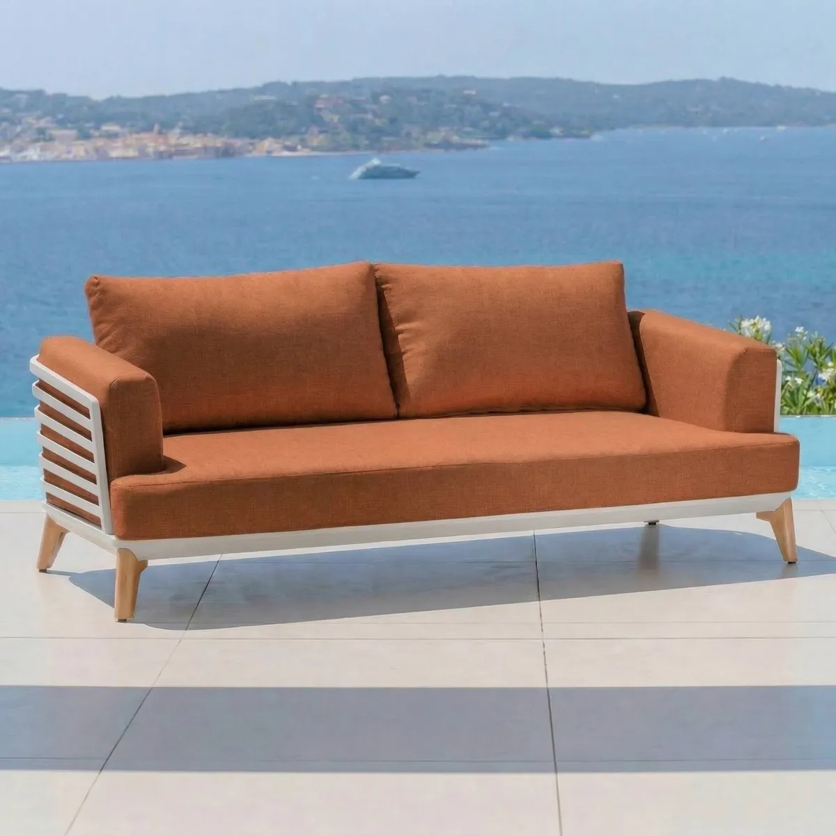 Salon de jardin aluminium 5 places 4 pcs Monte Carlo Blanc et terracotta