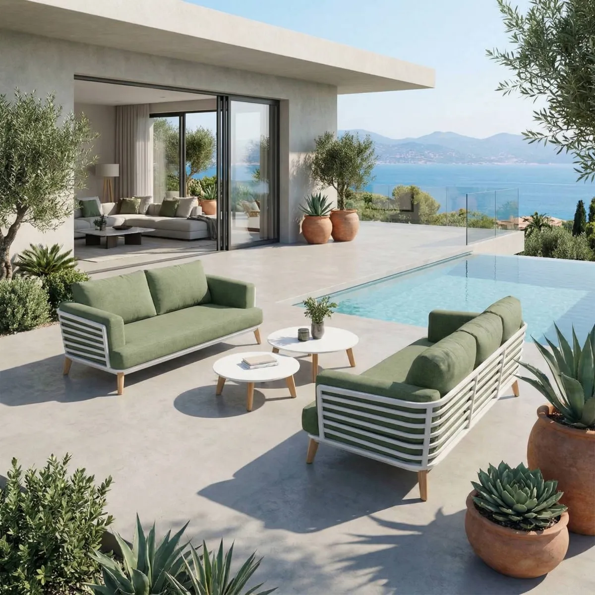 Salon de jardin aluminium 5 places 4 pcs Monte Carlo Blanc et vert romarin