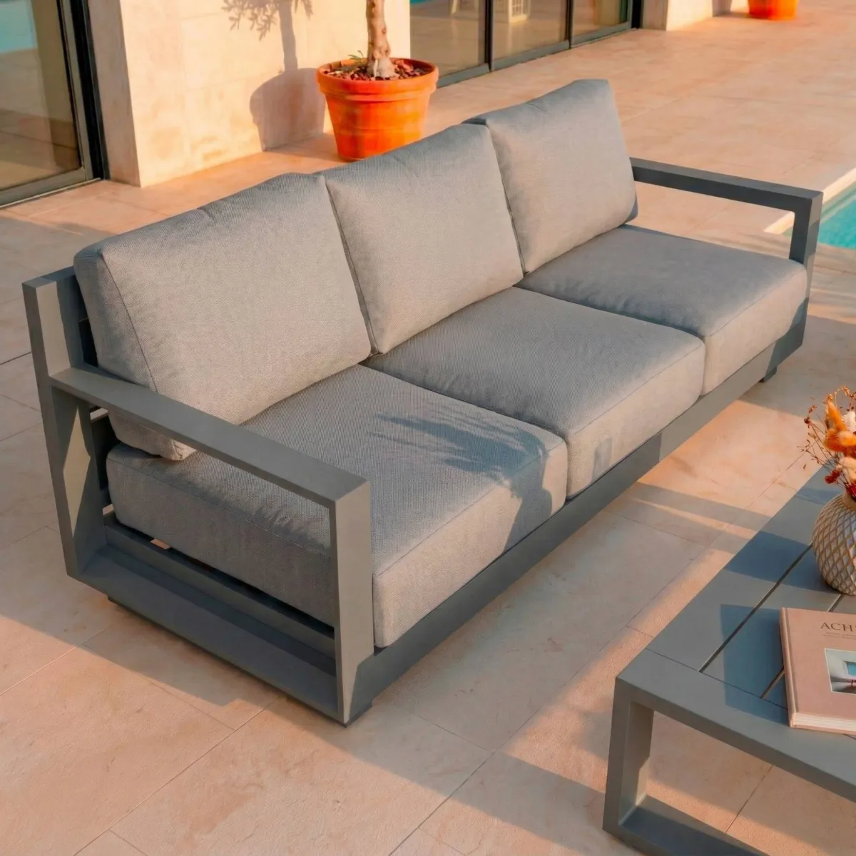 Salon de jardin aluminium 5 places 4 pcs Elba Gris anthracite
