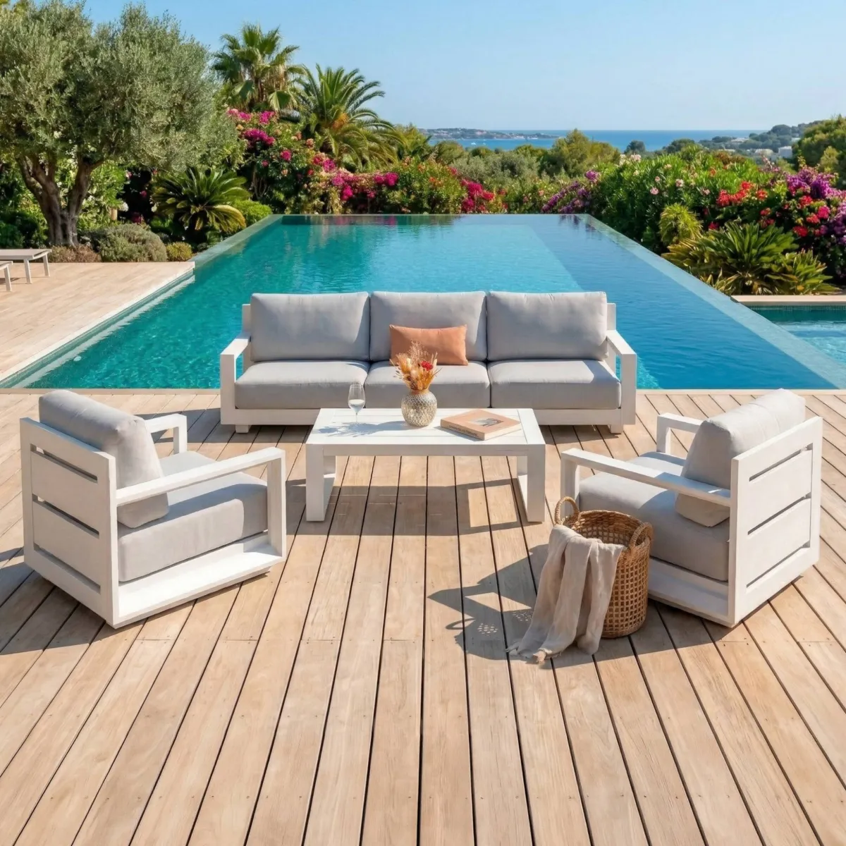 Lounge-Set 5 Plätze 4 tlg Elba Weiß und Hellgrau