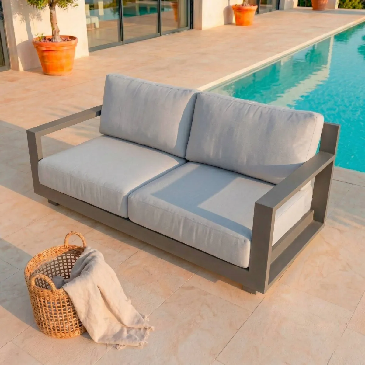 Salon de jardin aluminium 7 places 5 pcs Elba Gris anthracite et gris clair