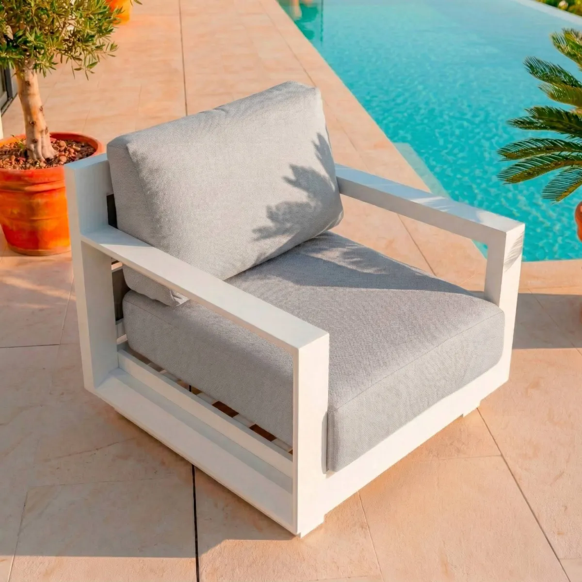 Salotto da giardino alluminio 7 posti 5 pezzi Elba Bianco e grigio chiaro