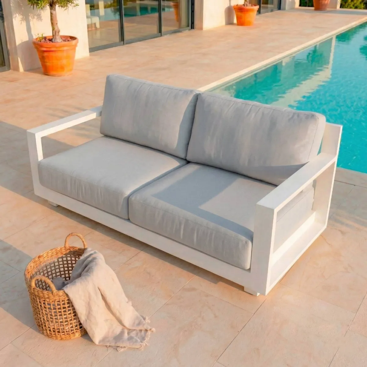 Salon de jardin aluminium 7 places 5 pcs Elba Blanc et gris clair