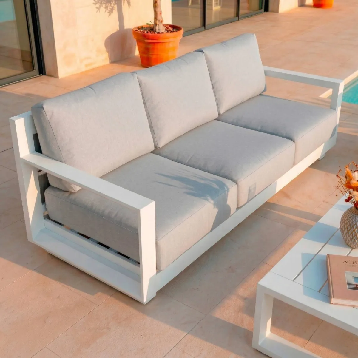 Salon de jardin aluminium 7 places 5 pcs Elba Blanc et gris clair
