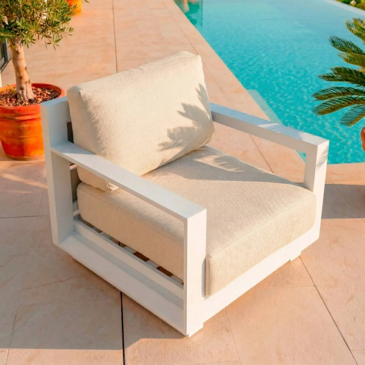 Salon de jardin aluminium 4 places 4 pcs Elba Blanc et beige