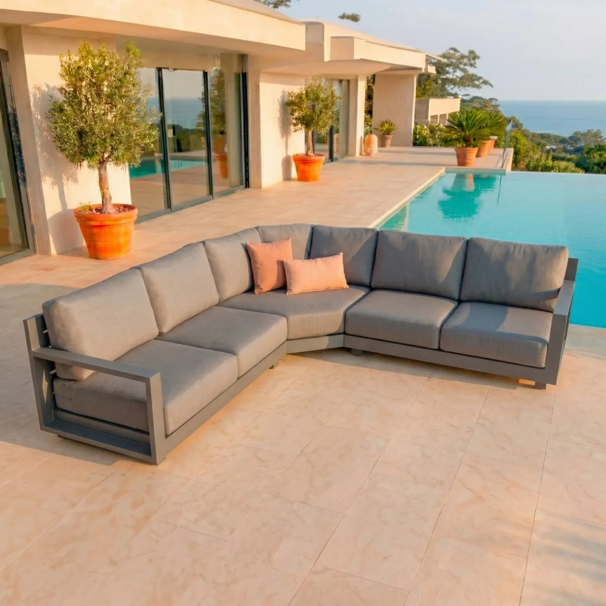 Salon de jardin d'angle aluminium 10 places Elba Gris anthracite