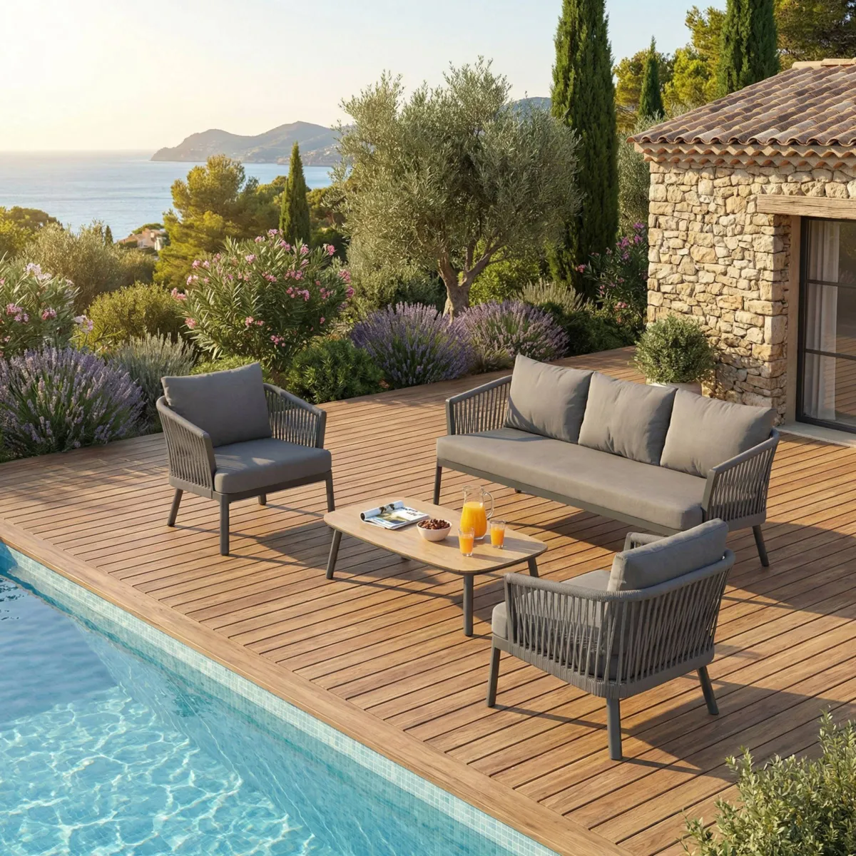 Salon de jardin en aluminium 5 places 4 pcs Amalfi Gris anthracite