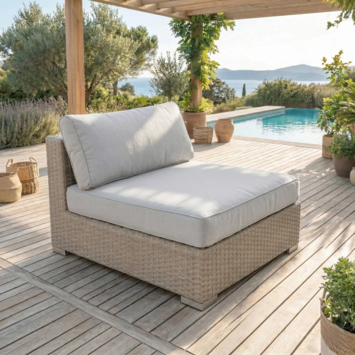 Salotto da giardino in resina intrecciata 9 posti 9 pezzi Palma Grigio