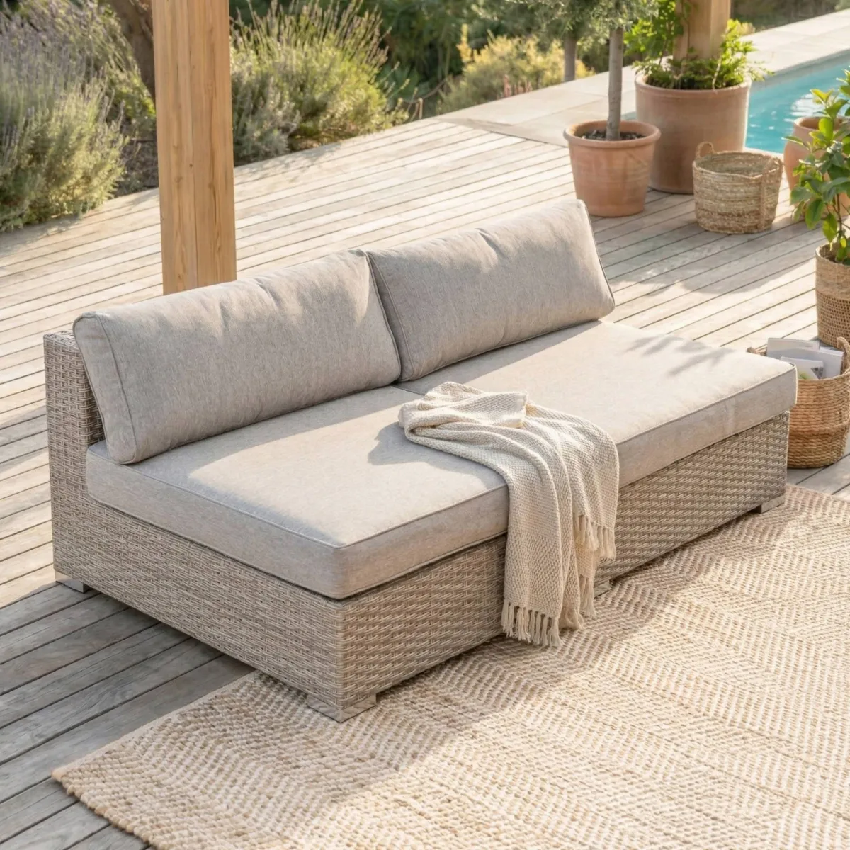 Salon de jardin en résine tressée 4 places 4 pcs Palma Gris et taupe