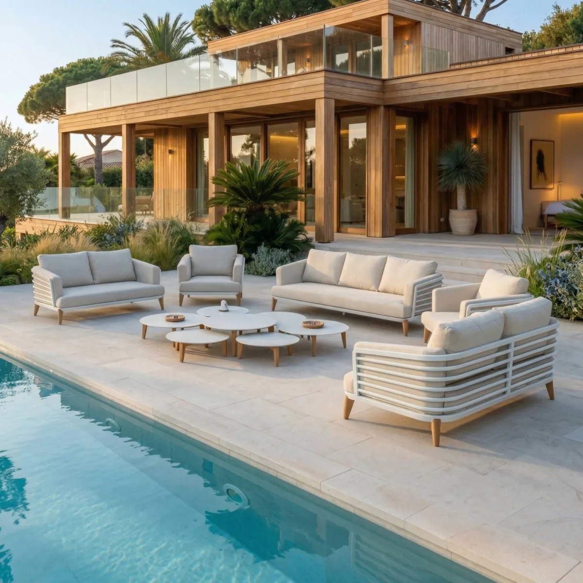 Salotto da giardino alluminio 9 posti 12 pezzi Monte Carlo Bianco e beige