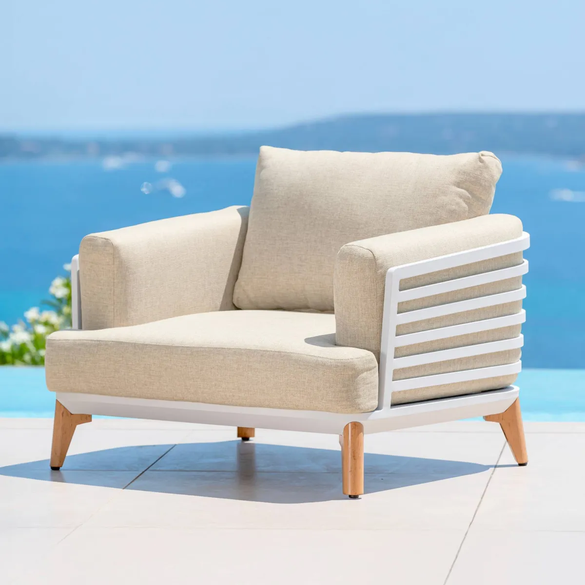 Salotto da giardino alluminio 9 posti 12 pezzi Monte Carlo Bianco e beige