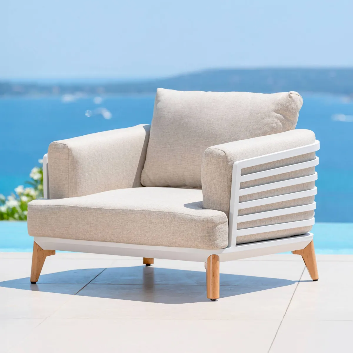 Salon de jardin aluminium 9 places 12 pcs Monte Carlo Blanc et taupe