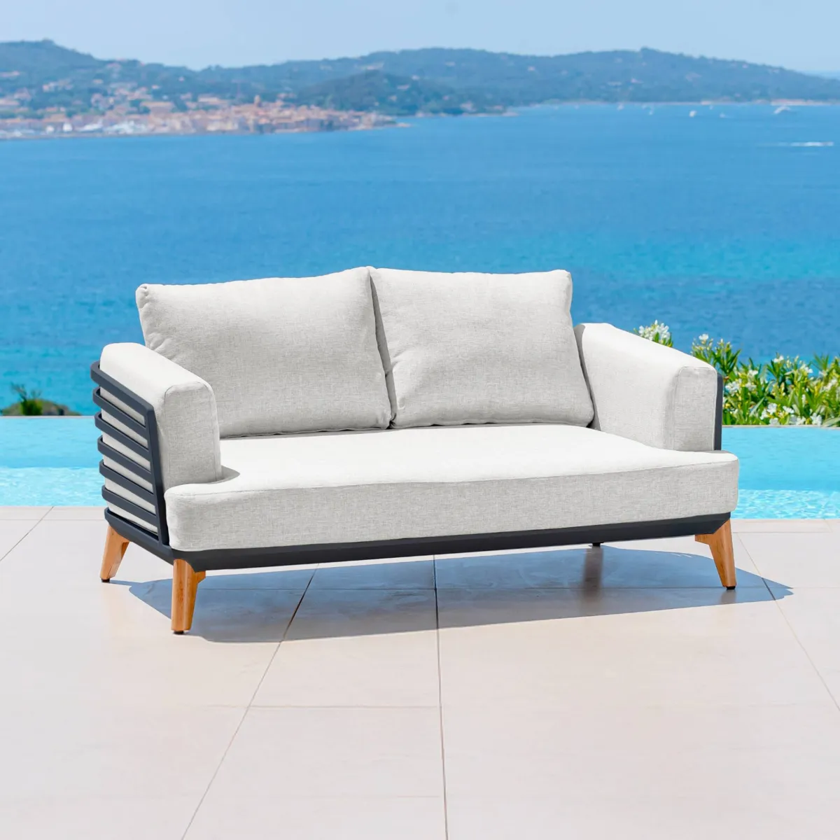 Salon de jardin aluminium 9 places 12 pcs Monte Carlo Gris anthracite et gris clair