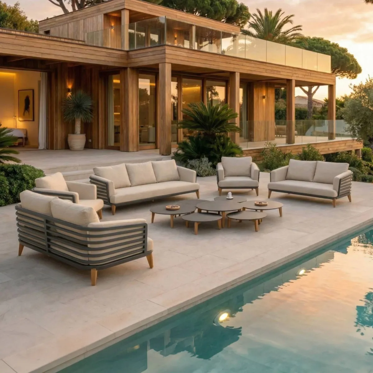 Conjunto de jardín de aluminio 9 plazas 12 piezas Monte Carlo Gris antracita y beige