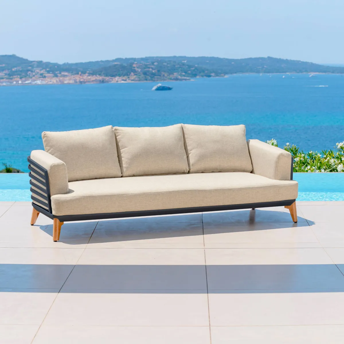 Salon de jardin aluminium 9 places 12 pcs Monte Carlo Gris anthracite et beige
