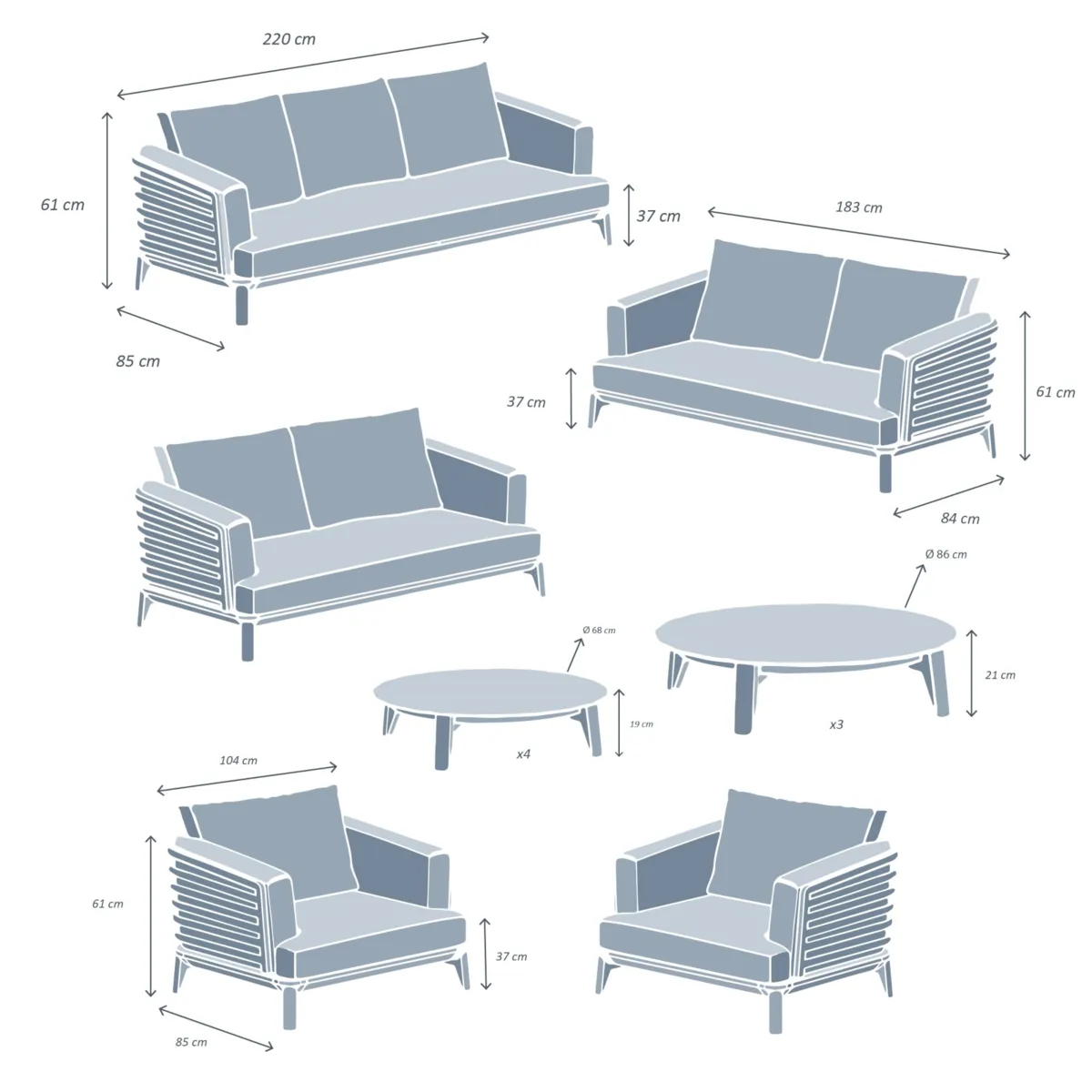 Salotto da giardino alluminio 9 posti 12 pezzi Monte Carlo Grigio antracite