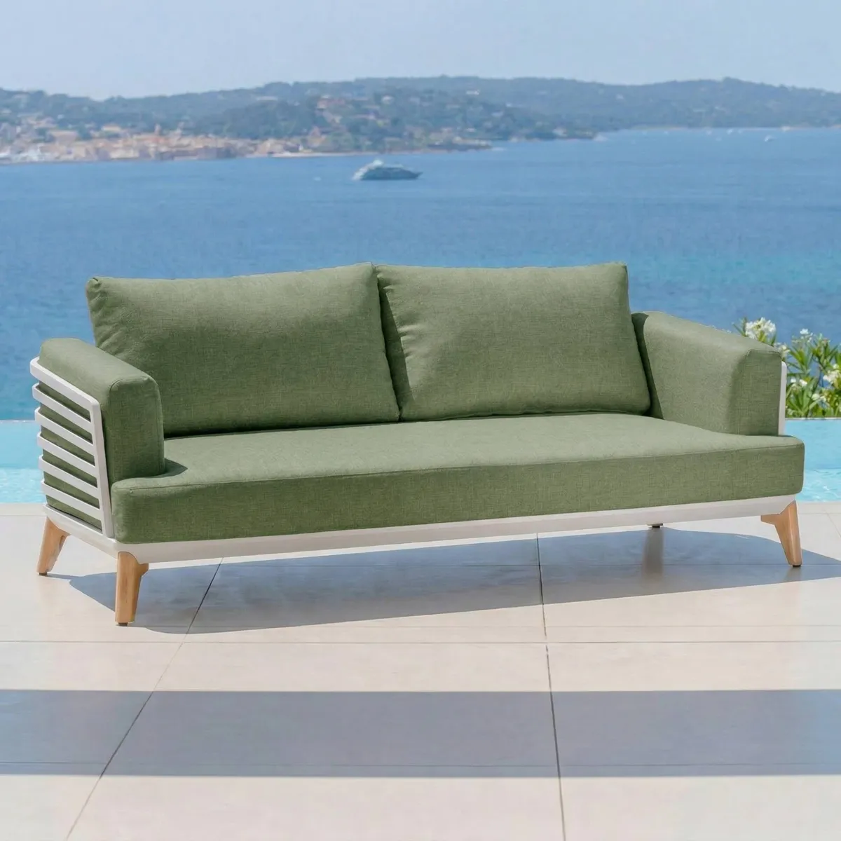 Salon de jardin aluminium 9 places 12 pcs Monte Carlo Blanc et vert romarin
