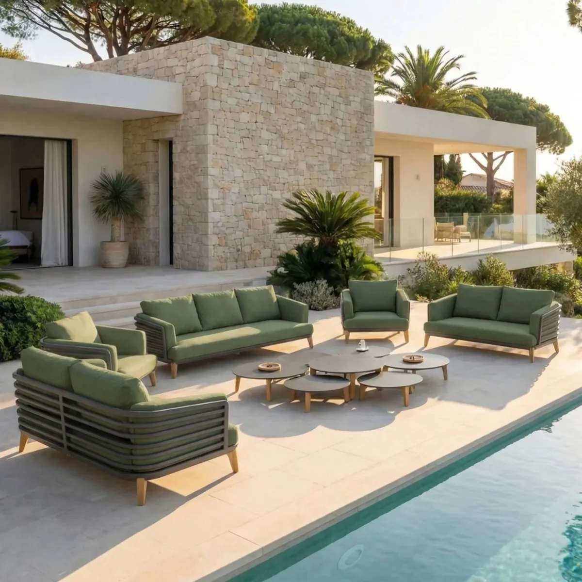 Salon de jardin aluminium 9 places 12 pcs Monte Carlo Gris anthracite et vert romarin