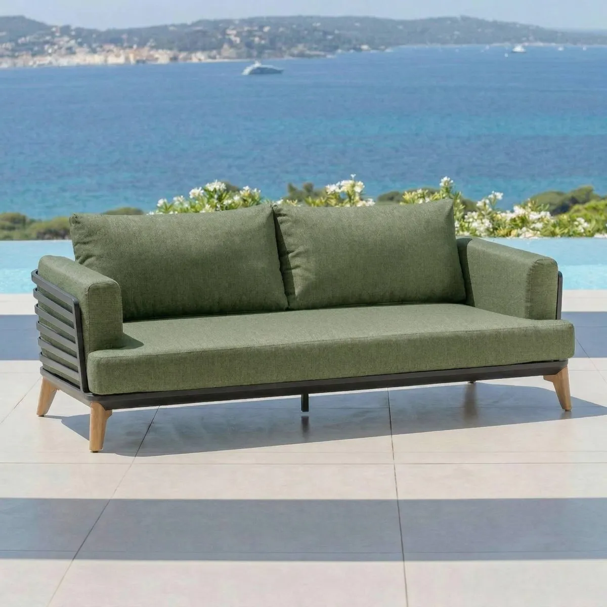 Salon de jardin aluminium 9 places 12 pcs Monte Carlo Gris anthracite et vert romarin