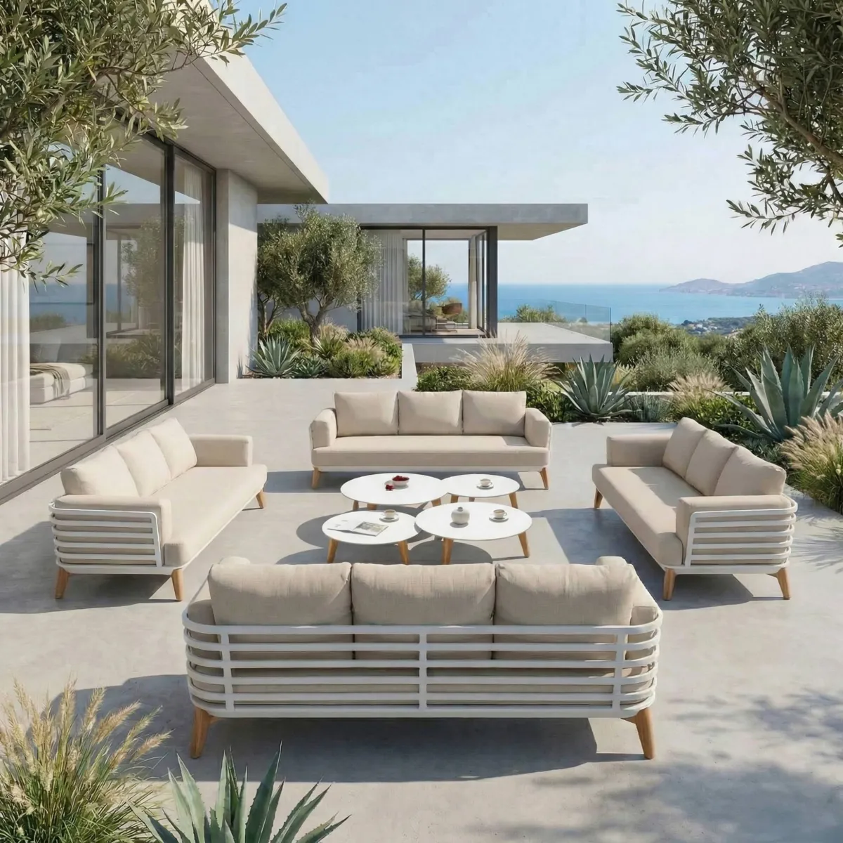 Salotto da giardino alluminio 12 posti 8 pezzi Monte Carlo Bianco e beige
