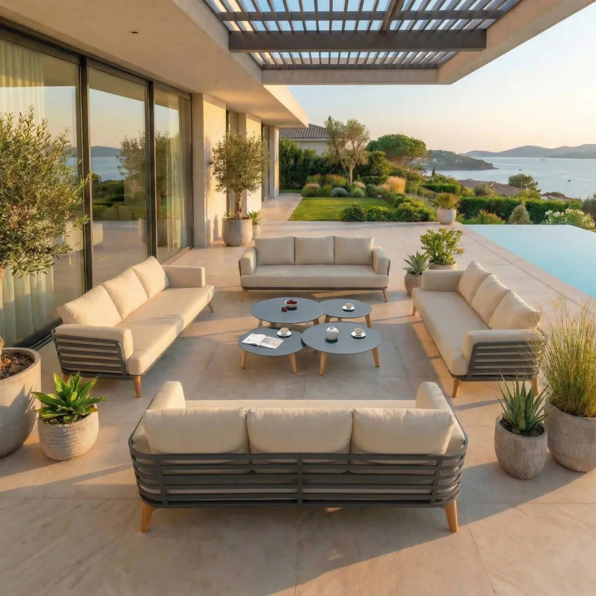 Conjunto de jardín de aluminio 12 plazas 8 piezas Monte Carlo Gris antracita y beige