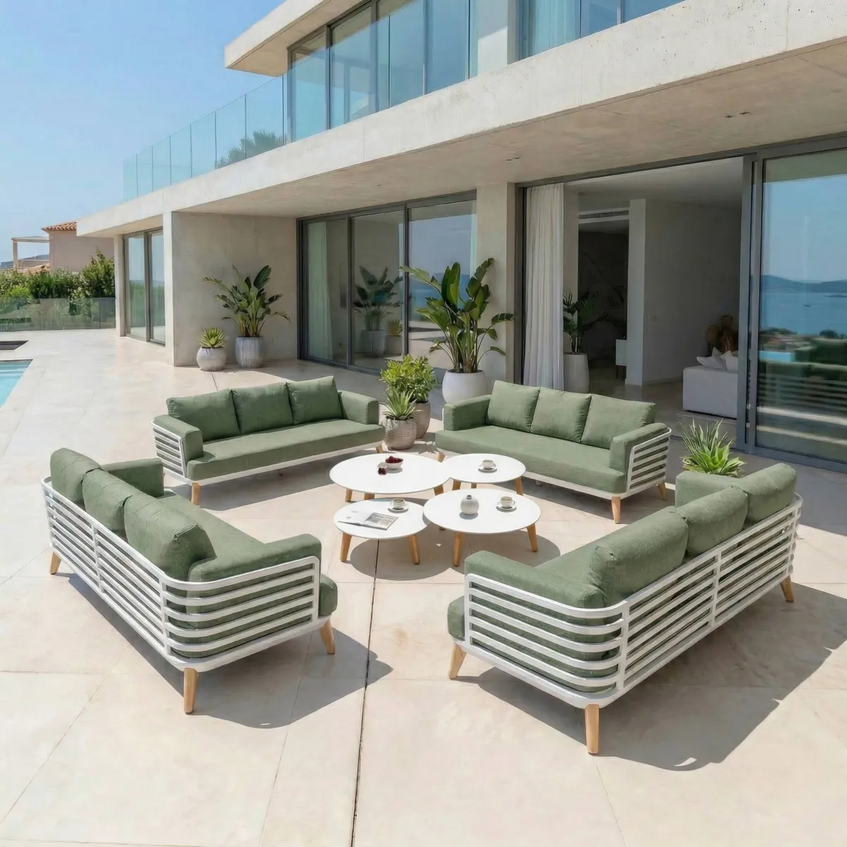 Salon de jardin aluminium 12 places 8 pcs Monte Carlo Blanc et vert romarin