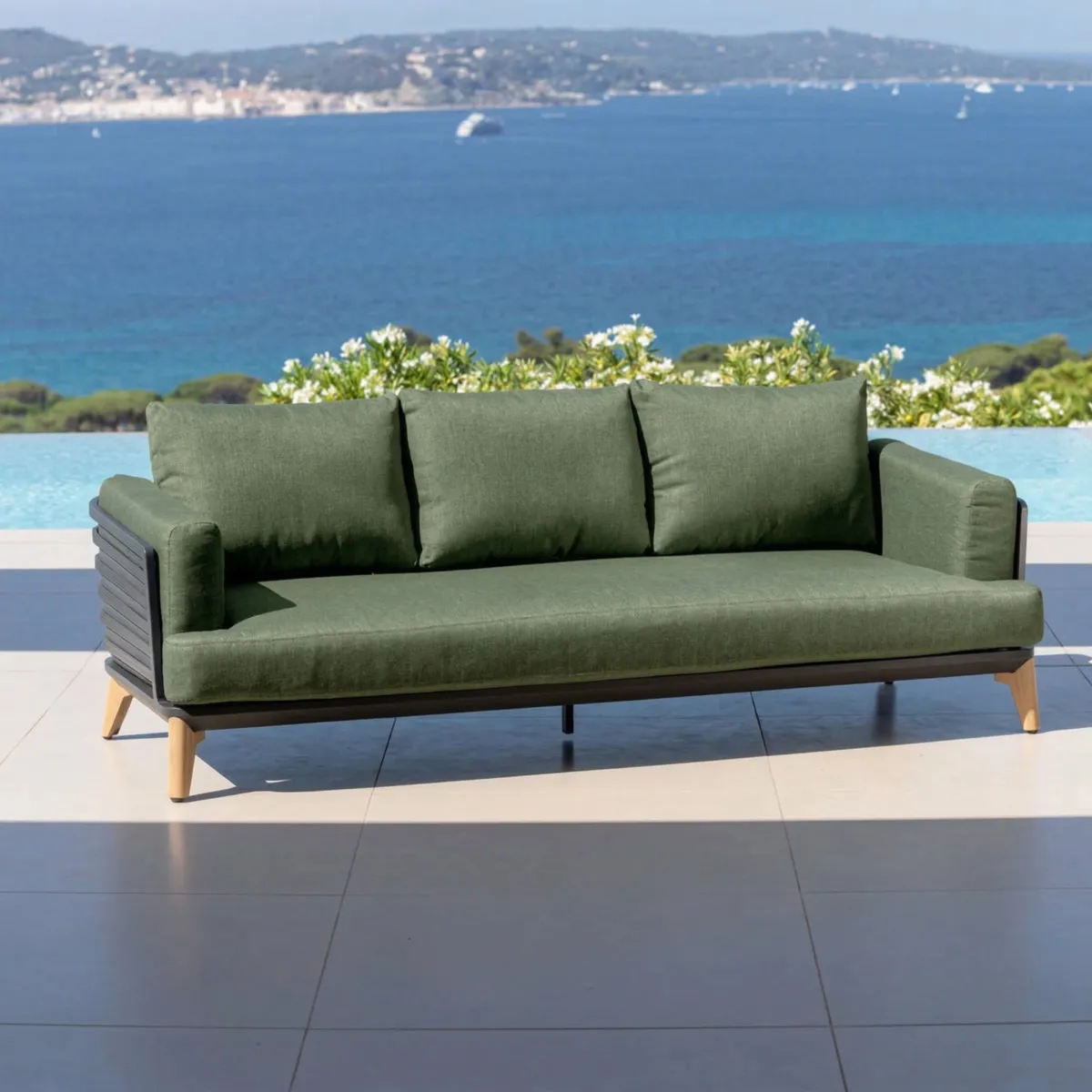 Salon de jardin aluminium 12 places 8 pcs Monte Carlo Gris anthracite et vert romarin