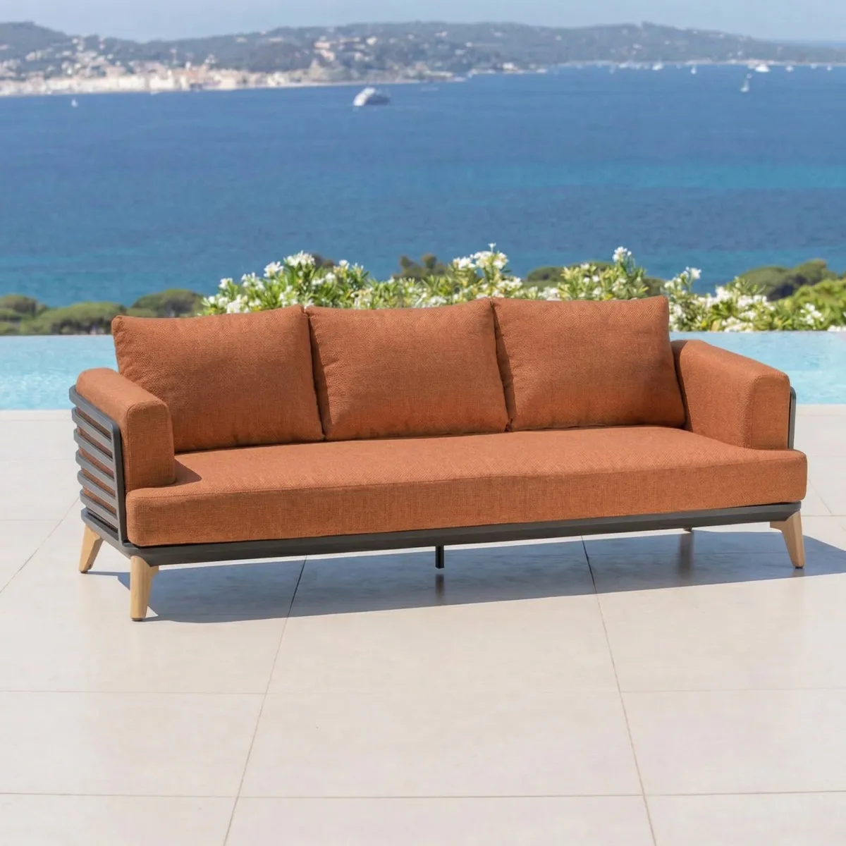 Set da giardino in alluminio 12 posti 8 pezzi Monte Carlo Grigio antracite e terracotta