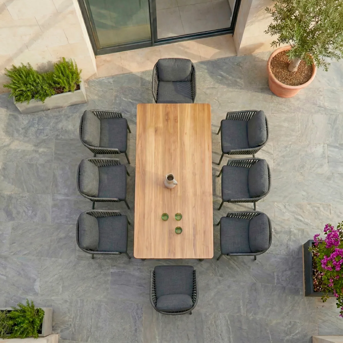 Table de jardin en aluminium 8 places (200 x 90 cm) Amalfi Gris anthracite et bois